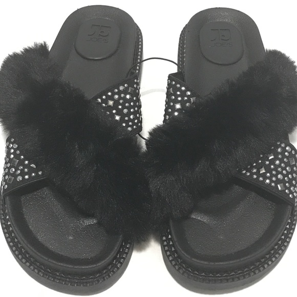 Joe's Jeans Faux fur Crossed Studded slides - Picture 2 of 5